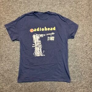 Radiohead Graphic T-Shirt Navy Blue Band Tee Boombox Art Medium